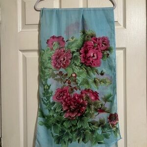 Floral  Asian Sheer scarf with beautiful shades of peonies and green